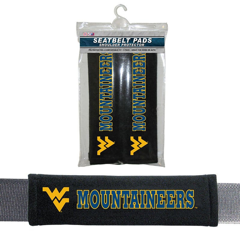 Fremont Die NCAA West Virginia Mountaineers Seat Belt Pads, 10"" x 2.5"" (Pack of 2), 10"" x 2.5"" (Pack of 2), Black/Team Colors